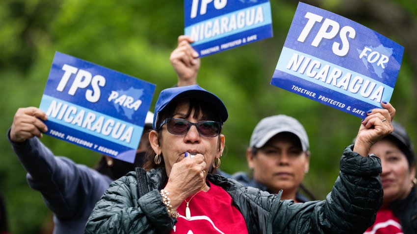 UNITED STATES – MAY 1: Demonstrators from CASA, SEIU and other organizations, rally in Lafayette Park to demand “Temporary Protected Status for Nicaragua, Honduras, Guatemala, and El Salvador on International Workers Day,” on Monday, May 1, 2023. (Tom Williams/CQ-Roll Call, Inc via Getty Images)