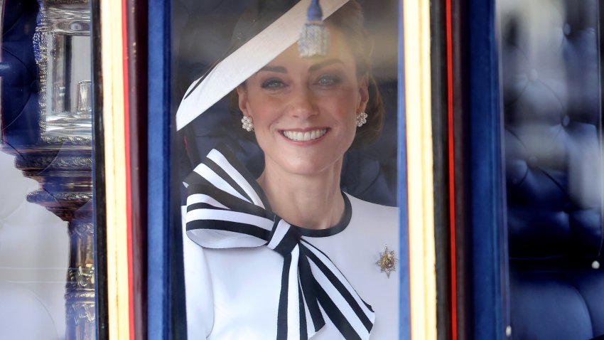 Catherine, Princess of Wales during Trooping the Colour at Buckingham Palace on June 15, 2024 in London, England.