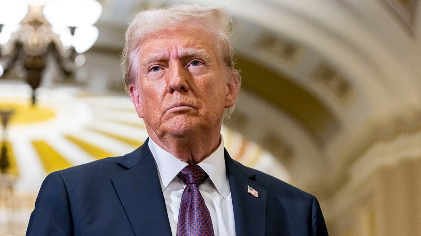 US President-elect Donald Trump speaks to members of the media following a meeting with Republican Senators at the US Capitol in Washington, DC, US, on Wednesday, Jan. 8, 2025. A faction of Trump’s allies is harboring doubts about Republicans’ chances of passing a sweeping tax bill in 2025 amid party infighting and strategy disputes. Photographer: Valerie Plesch/Bloomberg via Getty Images