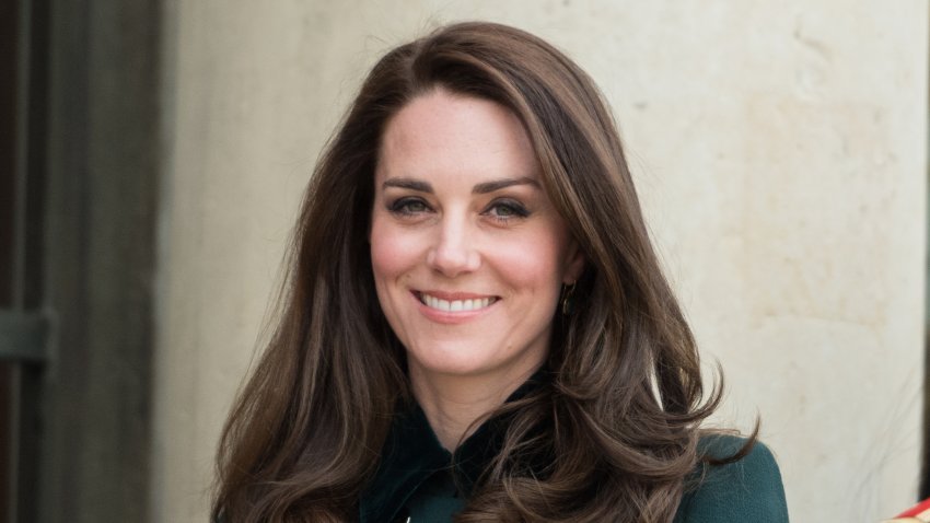 Paris, FRANCE – March 16, 2017 : The Duchess of Cambridge Kate Middleton at the Elysee Palace with her husband the Duke of Cambidge to speak with the French President.